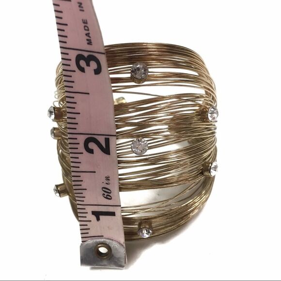 Gold Tone Wire Cuff Bracelet with Rhinestones - Picture 5 of 8